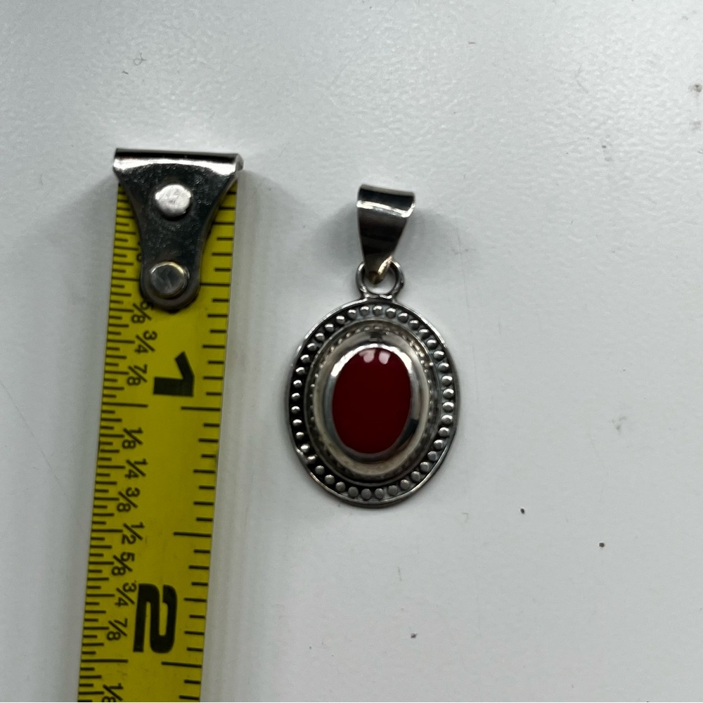 Vintage Mexico Sterling Silver‎ 925 Pendant Red Coral Stone - Picture 6 of 7